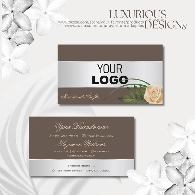 Niedliche Blume der Rose mit Logos in Brauntönen u Visitenkarte (Von Creator hochgeladen)