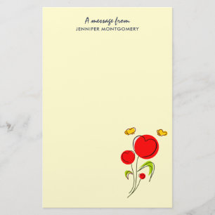 Niedliche Blume des Roten Herzens und Gelbe Schmet Briefpapier