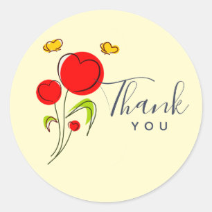 Niedliche Blume des Roten Herzens und Gelbe Schmet Runder Aufkleber