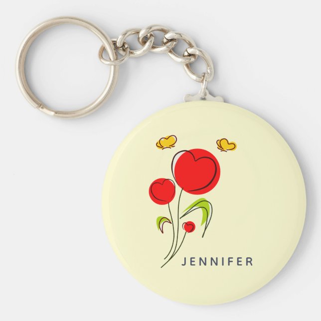 Niedliche Blume des Roten Herzens und Gelbe Schmet Schlüsselanhänger (Vorne)