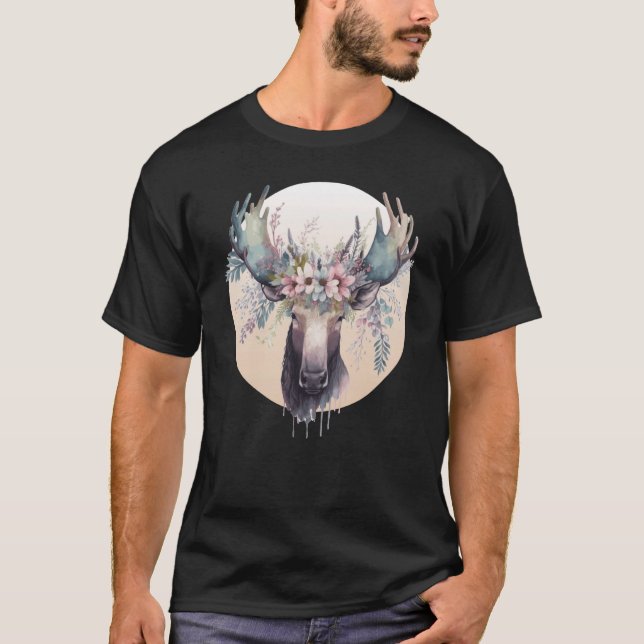 Niedliche Blume Elch Krontier T-Shirt (Vorderseite)