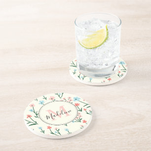 Niedliche Blume Elfenbeinweiße Elegante Rosa Monog Getränkeuntersetzer