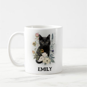 Niedliche Blume für die schwarze Katze Name Kaffeetasse