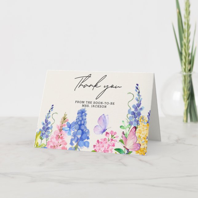 Niedliche Blume, gibt er mir Schmetterlinge Brautp Dankeskarte (Vorderseite)