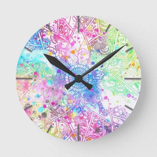 Niedliche Blume handgezeichnetes Design Aquarellfa Runde Wanduhr (Vorderseite)