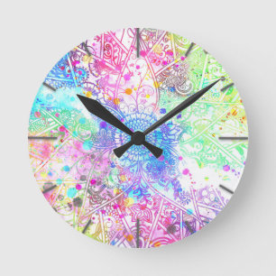 Niedliche Blume handgezeichnetes Design Aquarellfa Runde Wanduhr