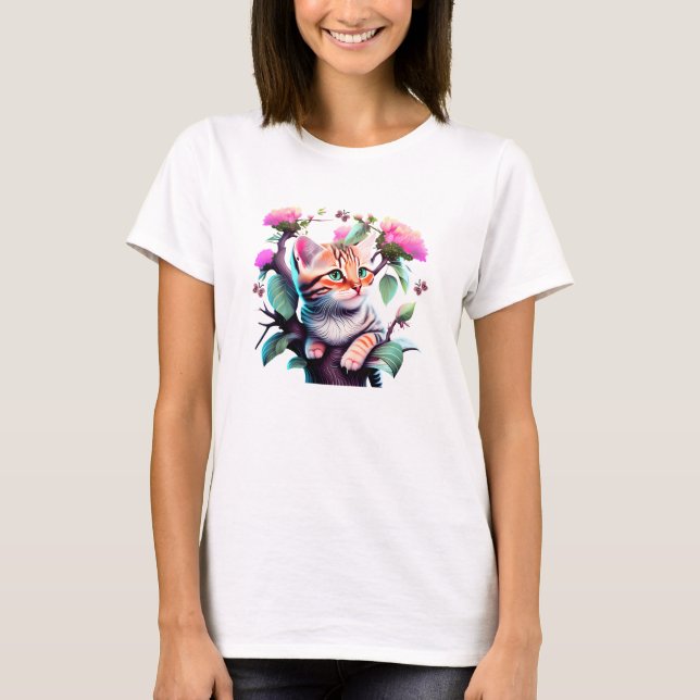 Niedliche Blume Katze Acrylic T - Shirt (Vorderseite)