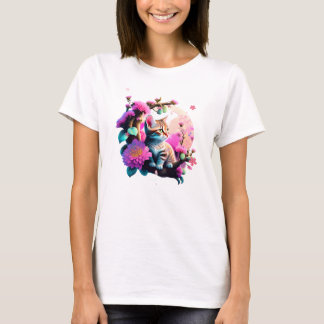 Niedliche Blume Katze Acrylic T - Shirt