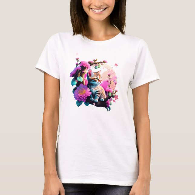 Niedliche Blume Katze Acrylic T - Shirt (Vorderseite)