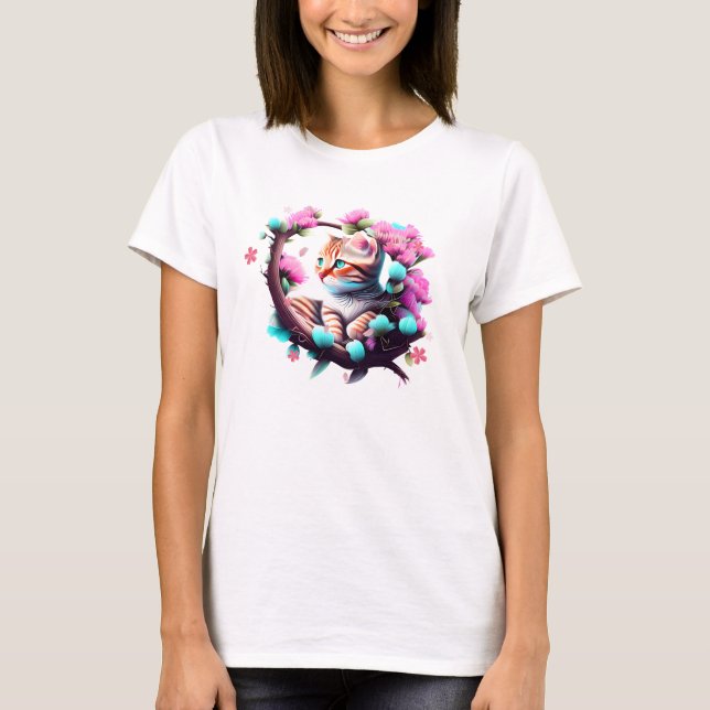 Niedliche Blume Katze Acrylic T - Shirt (Vorderseite)