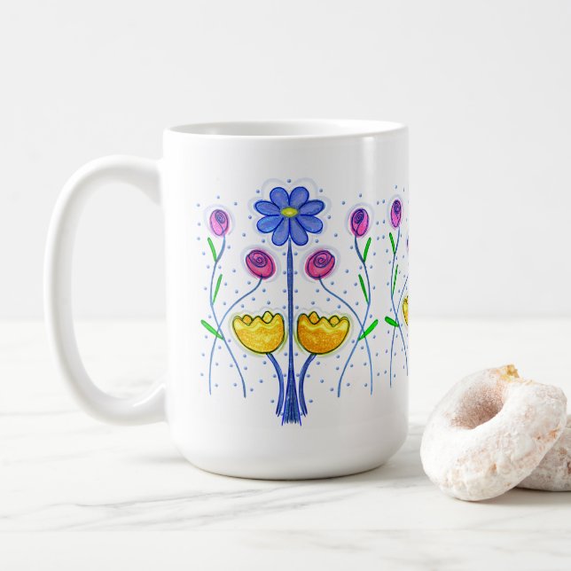 Niedliche Blume Kunst in Rosa Kaffeetasse (Mit Donut)
