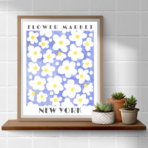 Niedliche Blume Markt Retro Daisy Yellow Blue Poster