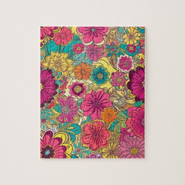Niedliche Blume Muster bunt blumenreich Puzzle (Vertikal)