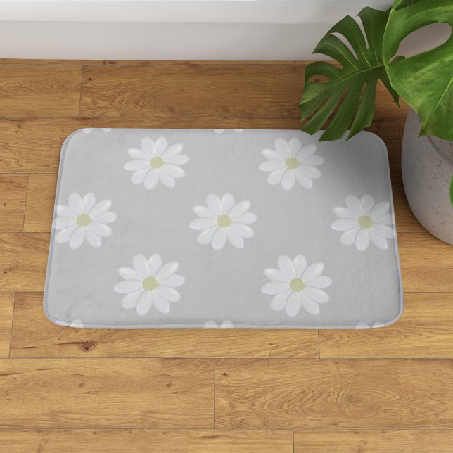 Niedliche Blume Muster Grau-Badematte Badematte (A soft gray bath mat with a cute white daisy pattern. )
