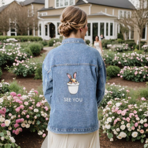 Niedliche Blume Pot Bunny Text Jeansjacke