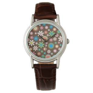 Niedliche Blume Power Muster Brown Armbanduhr
