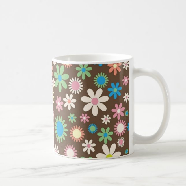 Niedliche Blume Power Muster Brown Kaffeetasse (Rechts)