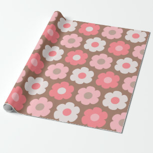 Niedliche Blume Retro Blumenrosa und Mocha Brown Geschenkpapier