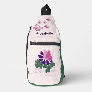 Niedliche Blume Schmetterlinge Doodle Name Crossbody Bag