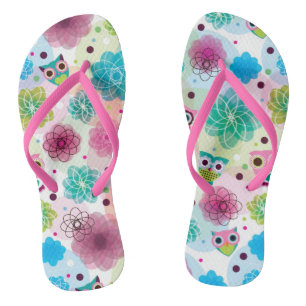 Niedliche Blume-Uhu-Hintergrundmuster Flip Flops