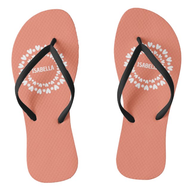 Niedliche Blume und Herzname Flip Flops (Fußbett)