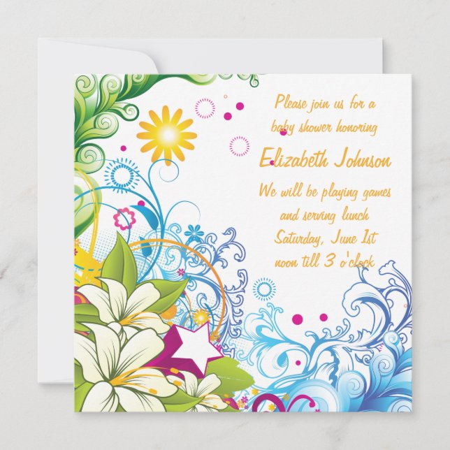 Niedliche Blume und Sterne Neutrale Babydusche Einladung (Vorderseite)
