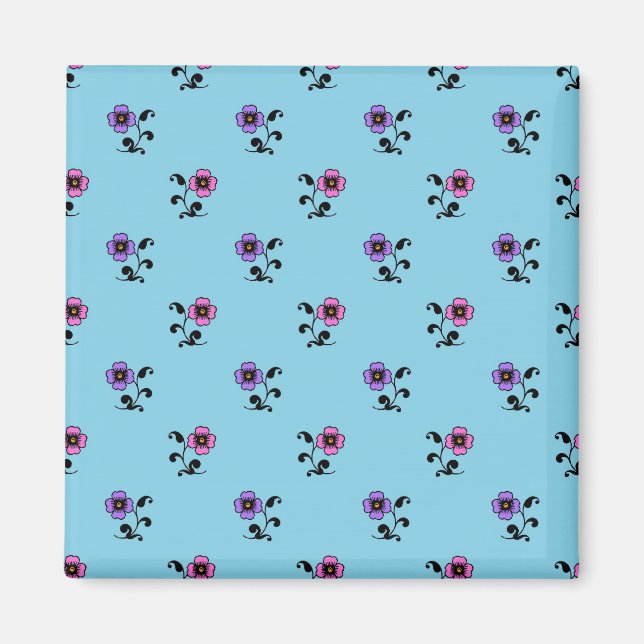 Niedliche Blume zum blauen Hintergrund Magnet (Vorne)
