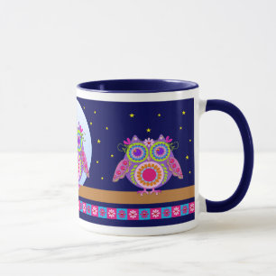 Niedliche Blumen-Power Eulen und Starry NachtTasse Tasse