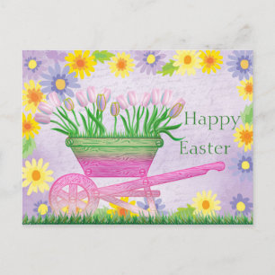 Niedliche Blumen, Rollkarren, Tulpen Postkarte