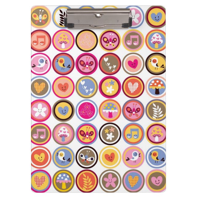 niedliche Blumen, Vögel, Herzmuster Klemmbrett (Vorderseite)