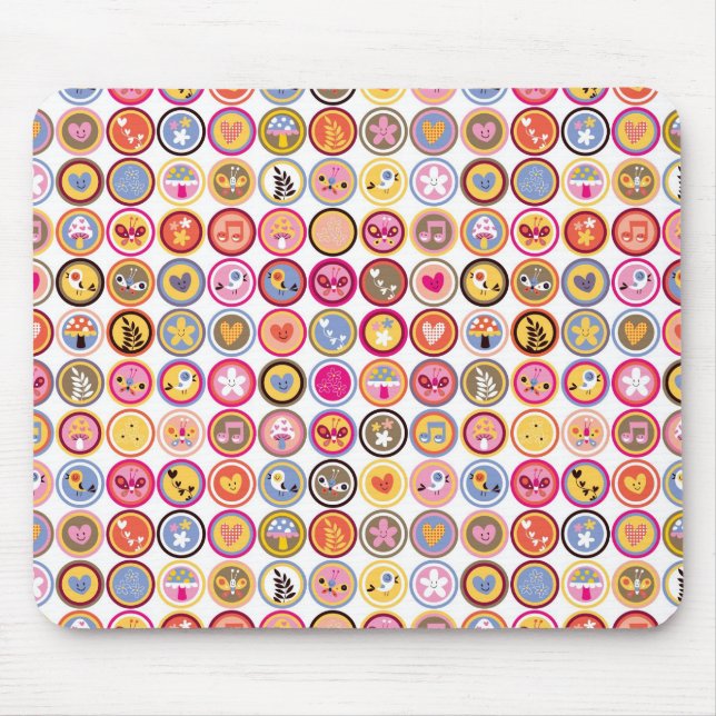 niedliche Blumen, Vögel, Herzmuster Mousepad (Vorne)