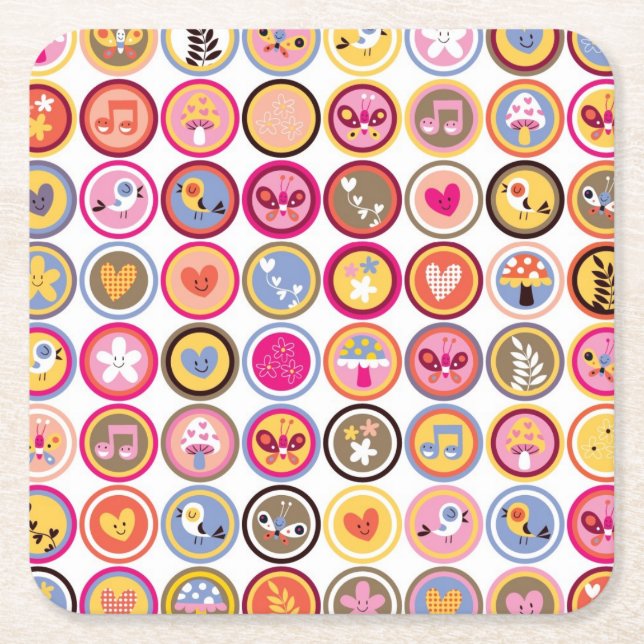 niedliche Blumen, Vögel, Herzmuster Rechteckiger Pappuntersetzer (Vorderseite)