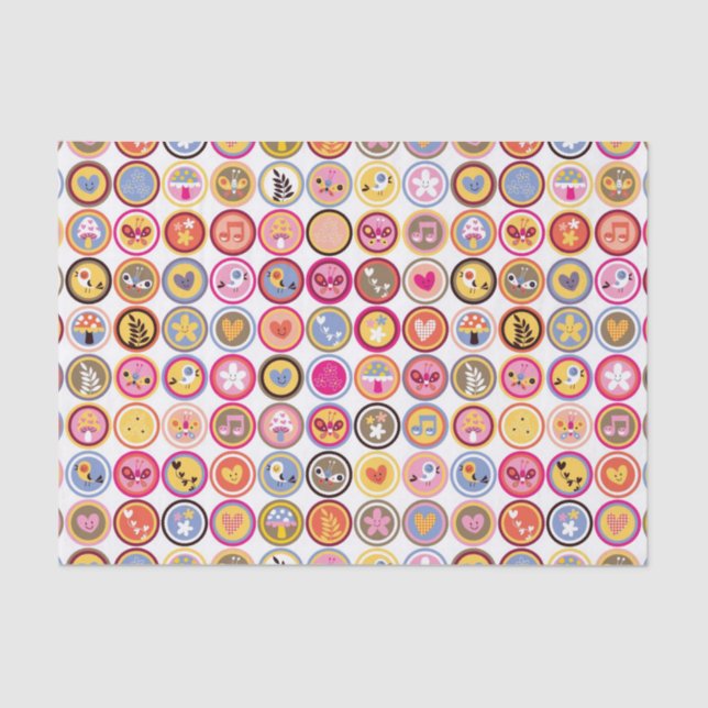 niedliche Blumen, Vögel, Herzmuster Seidenpapier (Vorderseite)