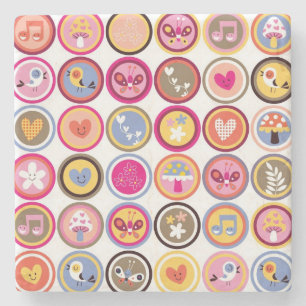 niedliche Blumen, Vögel, Herzmuster Steinuntersetzer