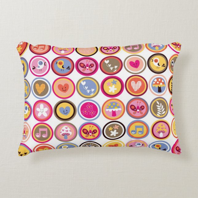 niedliche Blumen, Vögel, Herzmuster Zierkissen (Vorderseite)
