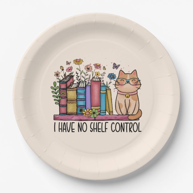 Niedliche Blumenbücher und Katzen Pappteller (Vorderseite)