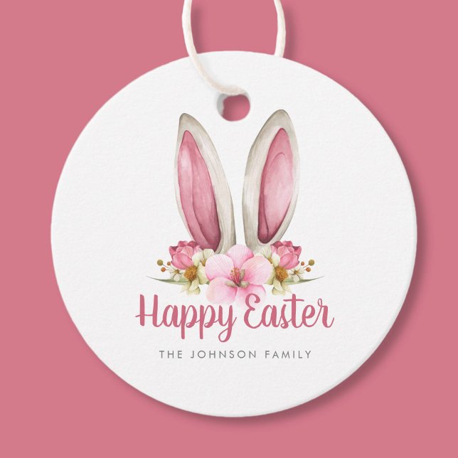Niedliche Blumenbunny Oars Happy Oster Geschenkanhänger (Cute Floral Bunny Ears Happy Easter Favor Tags)
