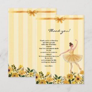Niedliche Blumengelbe Ballerina Ribbon Babydusche Dankeskarte