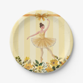 Niedliche Blumengelbe Ballerina Ribbon Babydusche Pappteller