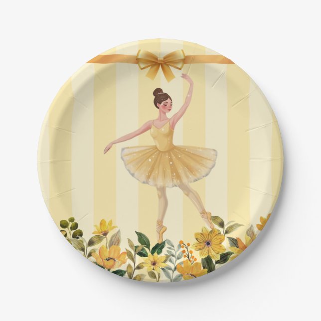Niedliche Blumengelbe Ballerina Ribbon Babydusche Pappteller (Vorderseite)