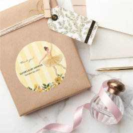 Niedliche Blumengelbe Ballerina Ribbon Babydusche Runder Aufkleber