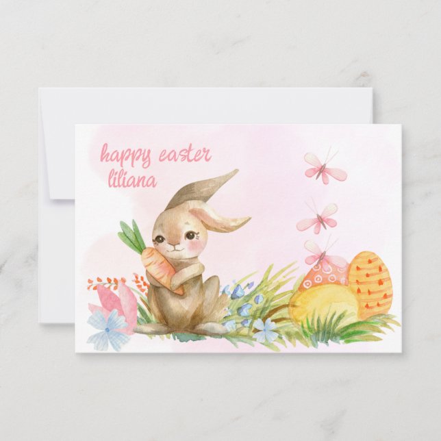 niedliche blumengeschmückte Vintage Osterfeier Mitteilungskarte (Vorderseite)