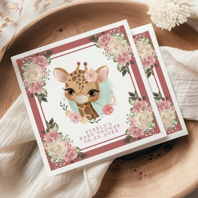 Niedliche Blumengiraffe Wasserfarbe Girl Kinderdus Serviette (Von Creator hochgeladen)