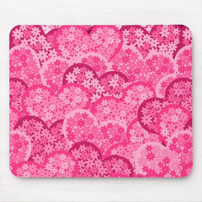 Niedliche Blumenherzen in Rosa Mousepad (Vorne)