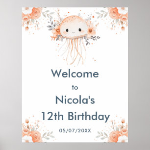 Niedliche Blumenjellyfish Geburtstagsfeier Willkom Poster