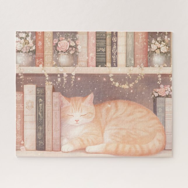 Niedliche Blumenkatze und Bücher Puzzle (Horizontal)