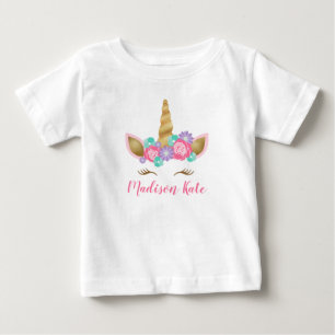 Niedliche Blumenkrone Einhorn Gesicht Erster Gebur Baby T-shirt