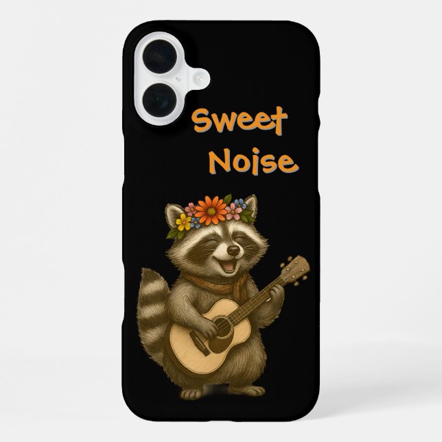 Niedliche Blumenkrone Raccoon Gitarre spielen iPhone Hülle (Rückseite)