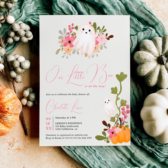 Niedliche Blumenkürbis kleine Babydusche Einladung (Cute floral ghost pumpkin little boo baby shower invitation)