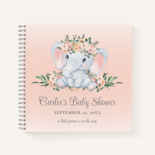 Niedliche Blumenlephant Baby Girl Babydusche Notizbuch (Vorderseite)